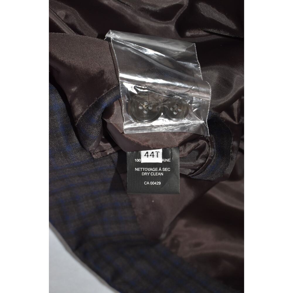 B4 Auth PETER MILLAR Dark Brown/Blue Plaid Wool Two Button Blazer Size 44T - Picture 8 of 9